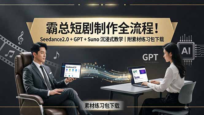 霸总短剧制作全流程！Seedance2.0 + GPT + Suno 沉浸式教学｜附素材练习包下载-副业终点站
