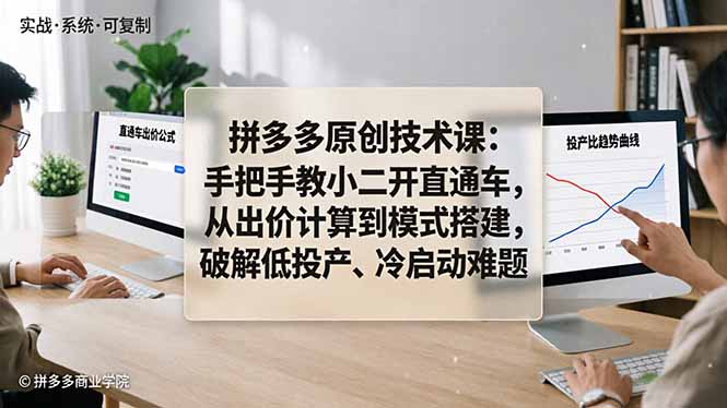 拼多多原创技术课：手把手教小二开直通车，从出价计算到模式搭建，破解低投产、冷启动难题-副业终点站