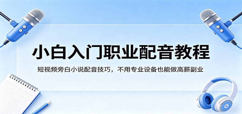 小白入门职业配音教程，短视频旁白小说配音技巧，不用专业设备也能做高薪副业-副业终点站