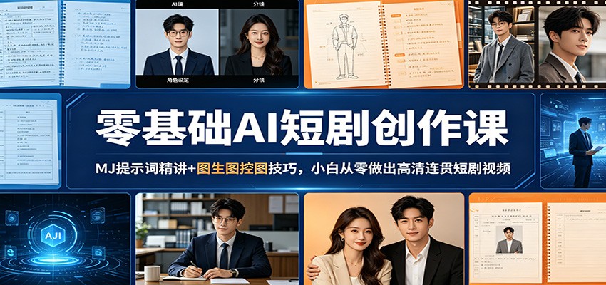 零基础AI短剧创作课：MJ提示词精讲+图生图控图技巧，小白从零做出高清连贯短剧视频-副业终点站