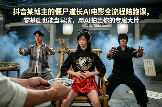 抖音某博主的僵尸道长AI电影全流程陪跑课，零基础也能当导演，用AI拍出你的专属大片-副业终点站