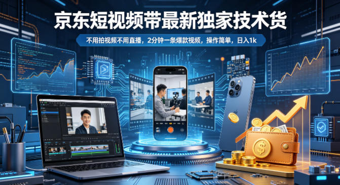 京东短视频带货最新独家技术，不用拍视频不用直播，2分钟一条爆款视频，操作简单，日入1k+【揭秘】-副业终点站