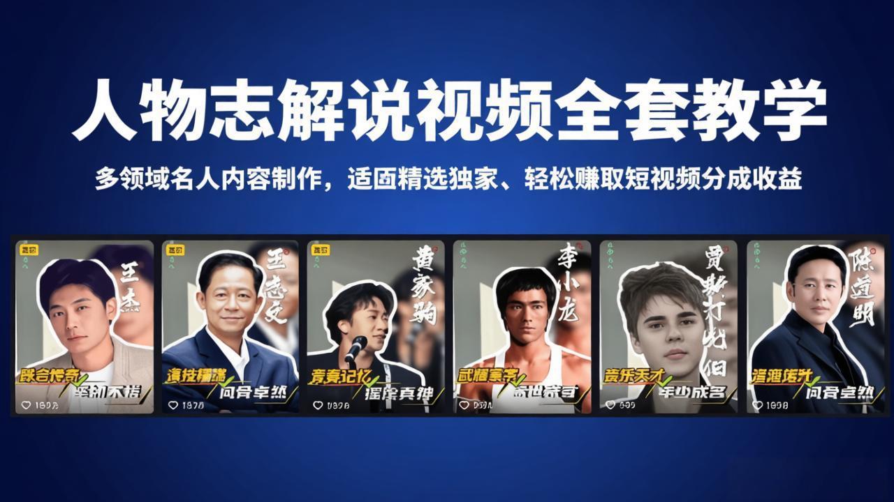 人物志解说视频全套教学，多领域名人内容制作，适配精选独家，轻松赚取短视频分成收益-副业终点站