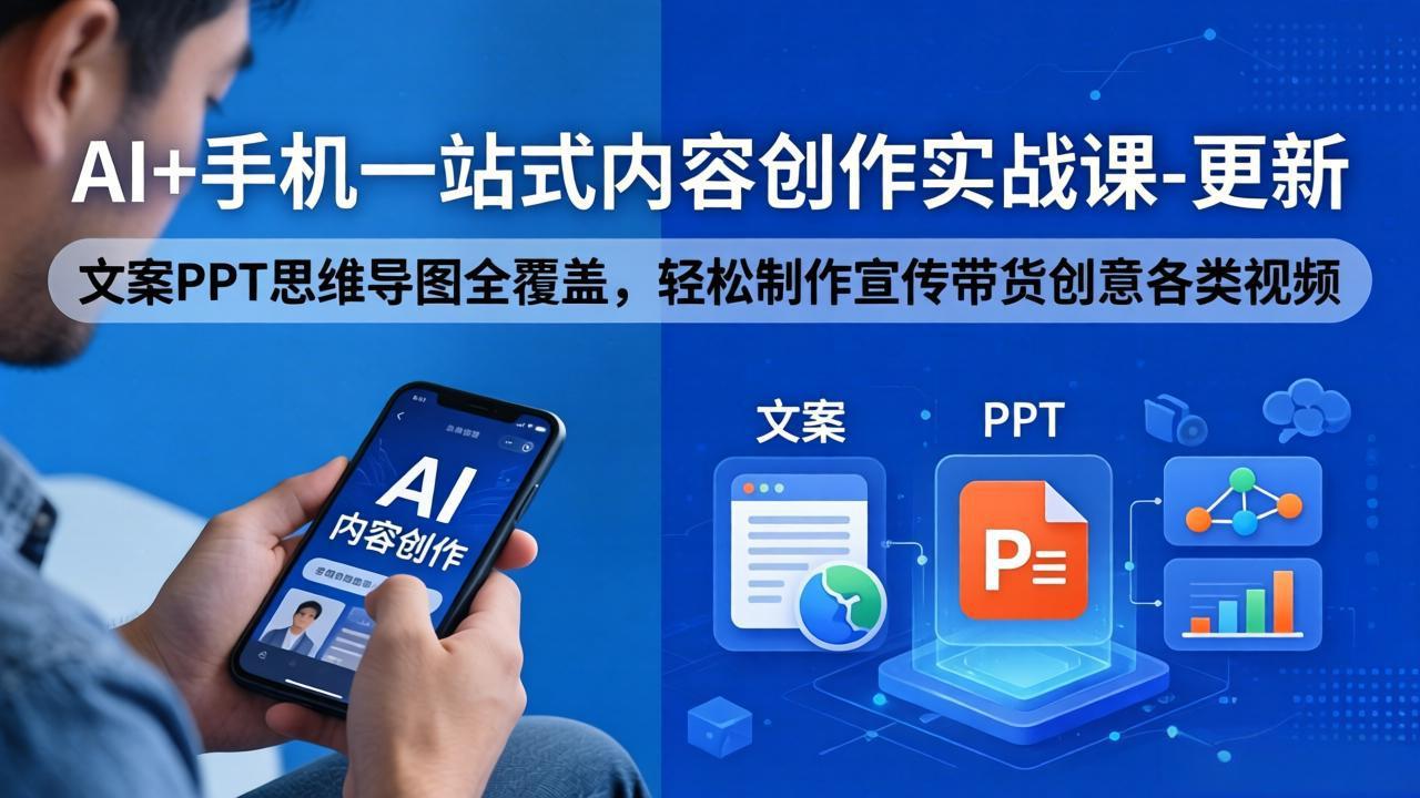 AI+手机一站式内容创作实战课-更新，文案PPT思维导图全覆盖，轻松制作宣传带货创意各类视频-副业终点站