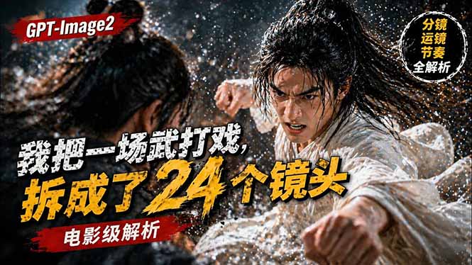用GPT-Image2，把一段武打对决拆成24个连续镜头，从人物建立、动作衔接、运镜节奏，到情绪爆发-副业终点站
