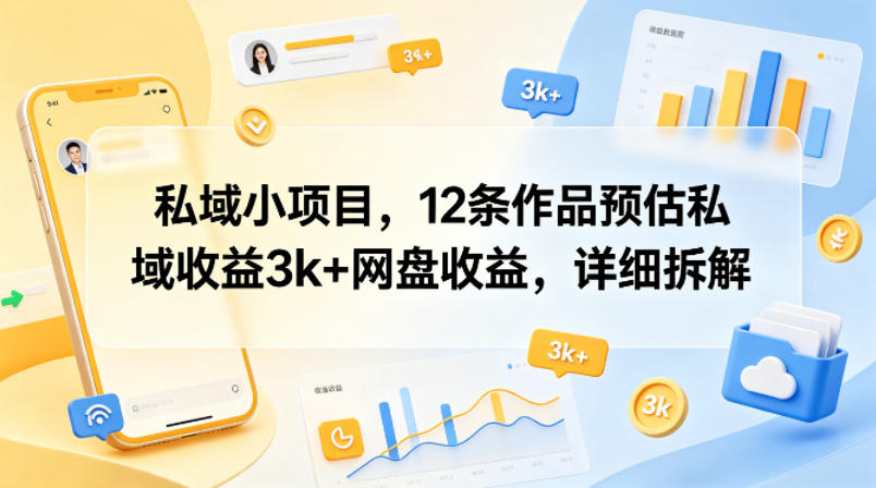 私域小项目，12条作品预估私域收益3k+网盘收益，详细拆解-副业终点站