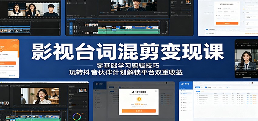 影视台词混剪变现课:零基础学习剪辑技巧,玩转抖音伙伴计划解锁平台双重收益-副业终点站