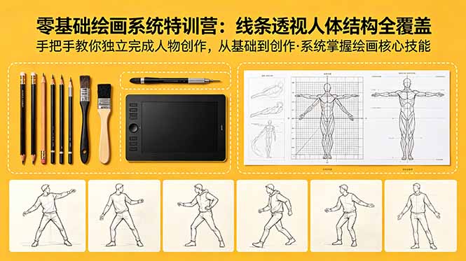 零基础绘画系统特训营：线条透视人体结构全覆盖，手把手教你独立完成人物创作-副业终点站