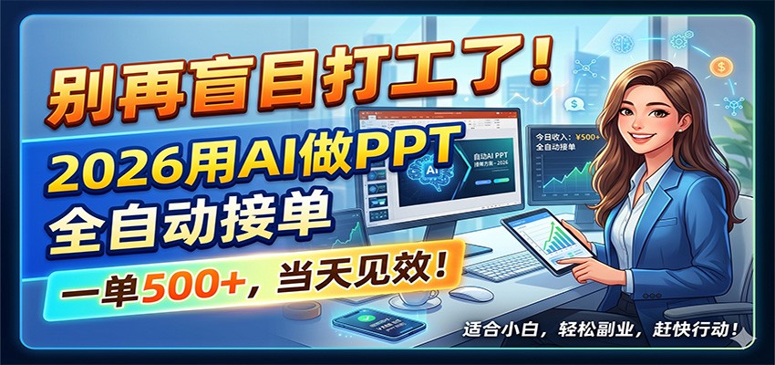 别再盲目打工了！2026用AI做PPT全自动接单，一单5张+，当天见效！-副业终点站