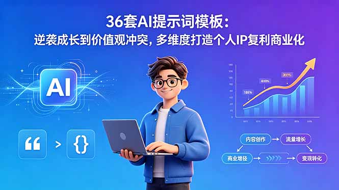 36套AI提示词模板:逆袭成长到价值观冲突,多维度打造个人IP复利商业化-副业终点站