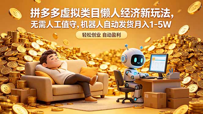 拼多多虚拟类目懒人经济新玩法，无需人工值守，机器人自动发货月入 1-5W-副业终点站