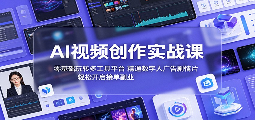 AI视频创作实战课：零基础玩转多工具平台，精通数字人广告、剧情片，轻松开启接单副业-副业终点站