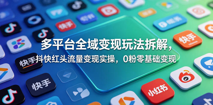 多平台全域变现玩法拆解，抖快红头流量变现实操，0粉零基础变现-副业终点站