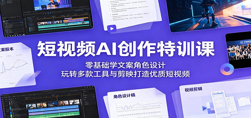 短视频AI创作特训课：零基础学文案角色设计，玩转多款工具与剪映打造优质短视频-副业终点站