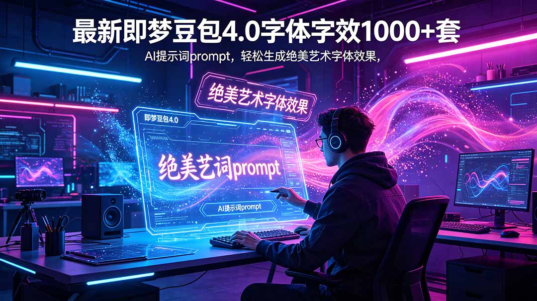 最新即梦豆包4.0字体字效1000+套,AI提示词prompt,轻松生成绝美艺术字体效果-副业终点站