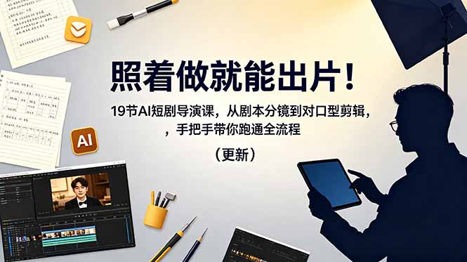 照着做就能出片！19节AI短剧导演课，从剧本分镜到对口型剪辑，手把手带你跑通全流程(更新-副业终点站