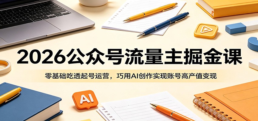 2026公众号流量主掘金课：零基础吃透起号运营，巧用AI创作实现账号高产值变现-副业终点站