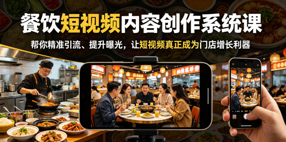 餐饮短视频内容创作系统课，帮你精准引流、提升曝光，让短视频真正成为门店增长利器-副业终点站