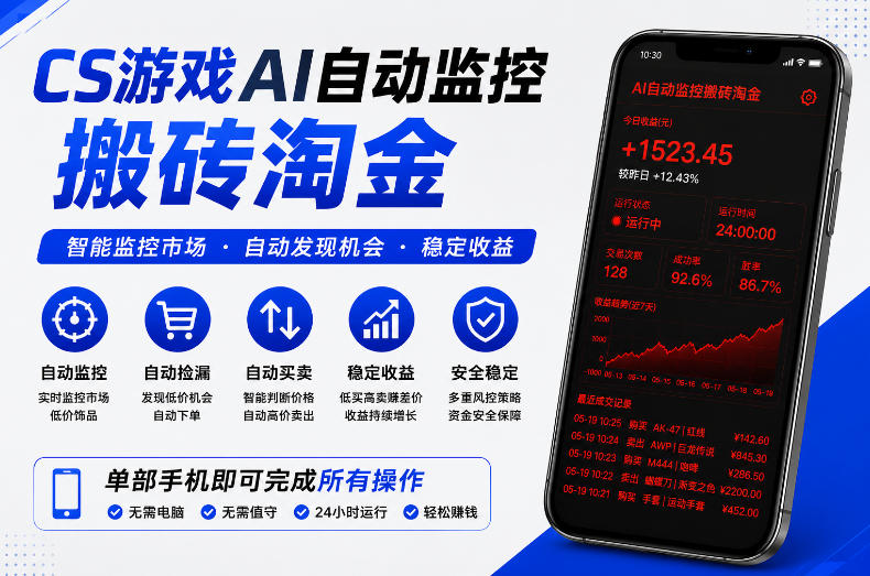 CS游戏AI自动监控搬砖淘金，稳定运行多年，支持任何形式验证，日入300+【揭秘】-副业终点站