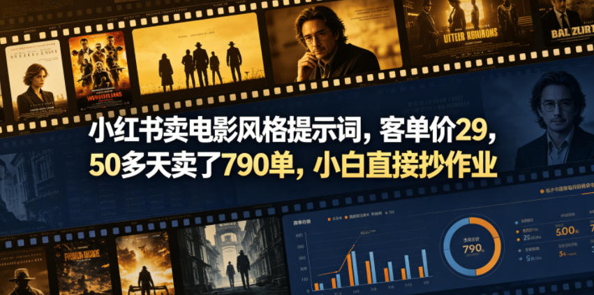 小红书卖电影风格提示词，客单价29，50多天卖了790单，小白直接抄作业！-副业终点站