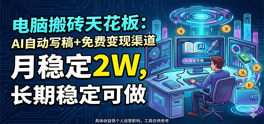 电脑搬砖天花板：AI自动写稿+免费变现渠道，月稳定2W，长期稳定可做-副业终点站