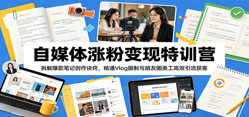 自媒体涨粉变现特训营：拆解爆款笔记创作诀窍，精通Vlog摄制与朋友圈美工高效引流获客-副业终点站