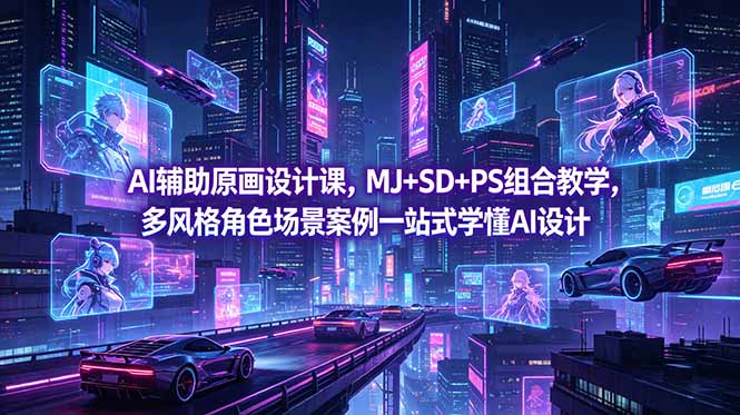 AI辅助原画设计课，MJ+SD+PS组合教学，多风格角色场景案例一站式学懂AI设计-副业终点站