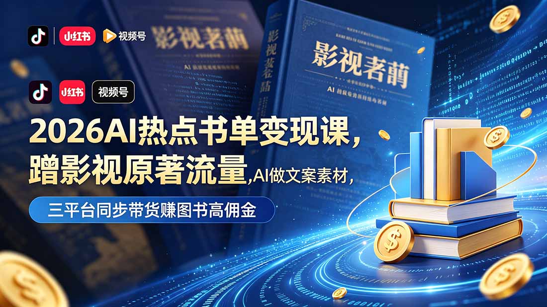 2026AI热点书单变现课，蹭影视原著流量，AI做文案素材，三平台同步带货赚图书高佣金-副业终点站
