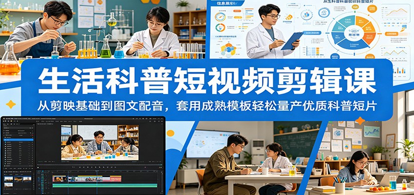 生活科普短视频剪辑课：从剪映基础到图文配音，套用成熟模板轻松量产优质科普短片-副业终点站