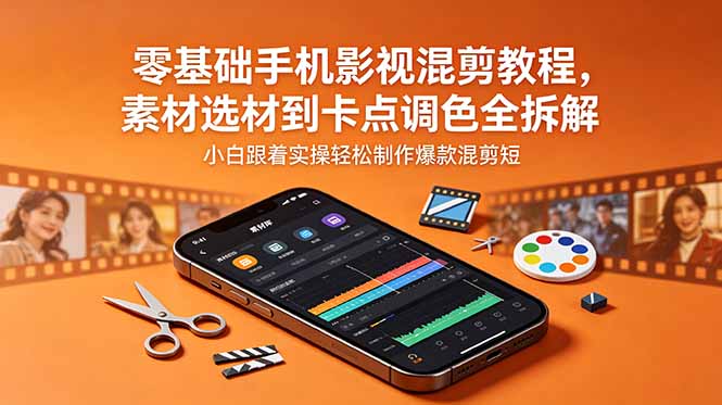 零基础手机影视混剪教程，素材选材到卡点调色全拆解，小白跟着实操轻松制作爆款混剪短片-副业终点站