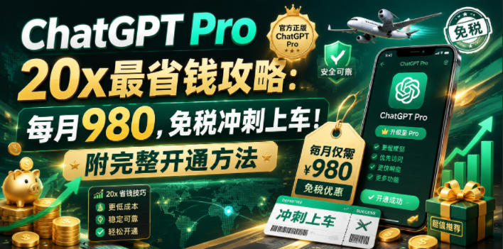 ChatGPT Pro 20x最省钱攻略:每月980,免税冲刺上车!附完整开通方法【文档】-副业终点站