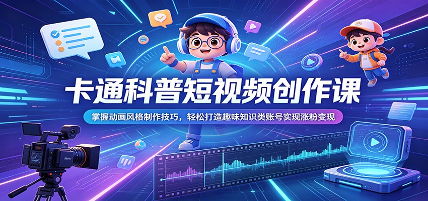 卡通科普短视频创作课：掌握动画风格制作技巧，轻松打造趣味知识类账号实现涨粉变现-副业终点站