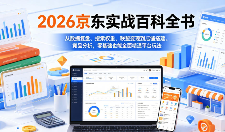 2026京东实战百科全书，从数据复盘、搜索权重、联盟变现到店铺搭建、竞品分析，零基础也能全面精通平台玩法-副业终点站