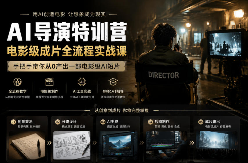 AI导演特训营，电影级成片全流程实战课，手把手带你从0产出一部电影级AI短片-副业终点站