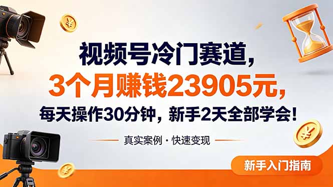 视频号冷门赛道，3个月变现23905元，新手2天学会 每天操作30分钟！-副业终点站