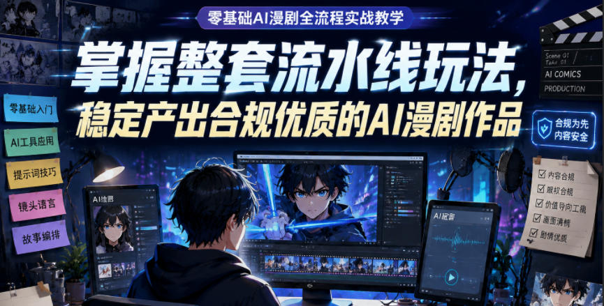 零基础AI漫剧全流程实战教学,掌握整套流水线玩法,稳定产出合规优质的AI漫剧作品-副业终点站