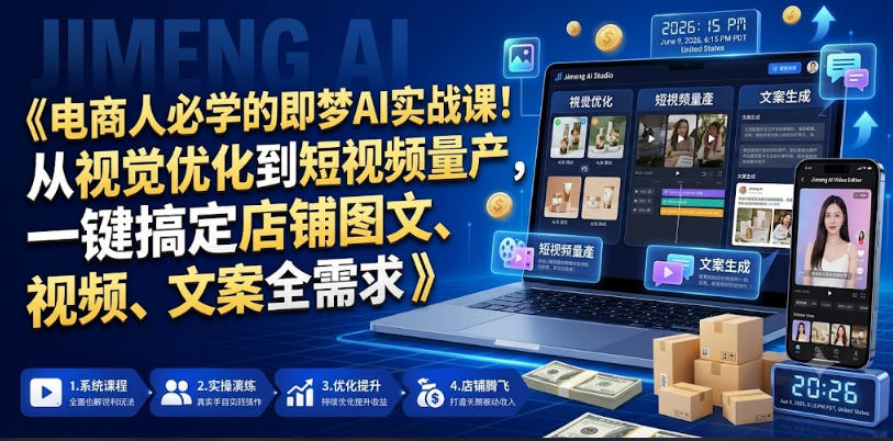 电商人必学的即梦AI实战课!从视觉优化到短视频量产,一键搞定店铺图文、视频、文案全需求-副业终点站