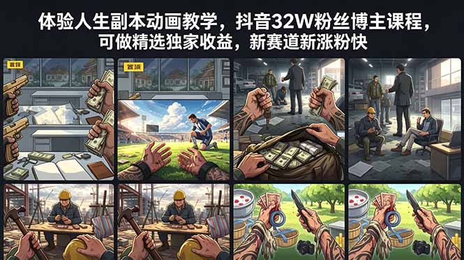 体验人生副本动画教学, 抖音32W粉丝博主课程,可做精选独家收益,新赛道新涨粉快-副业终点站