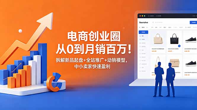 电商创业圈从0到月销百万！拆解新品起盘+全站推广+动销模型，中小卖家快速盈利-副业终点站