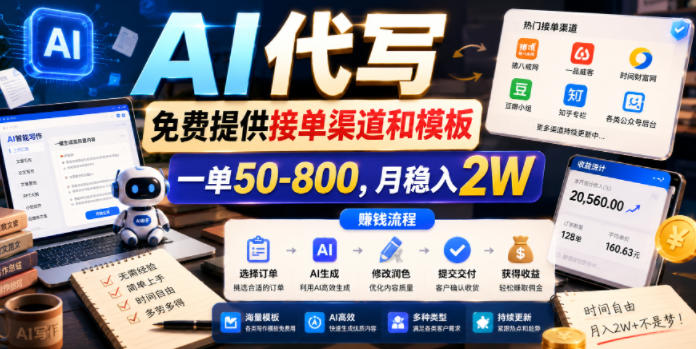 AI代写,免费提供接单渠道和模板,一单50-800,月稳入2W【揭秘】-副业终点站