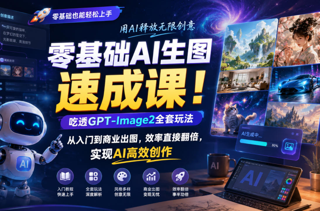零基础AI生图速成课！吃透GPT-Image2全套玩法，从入门到商业出图，效率直接翻倍，实现AI高效创作-副业终点站