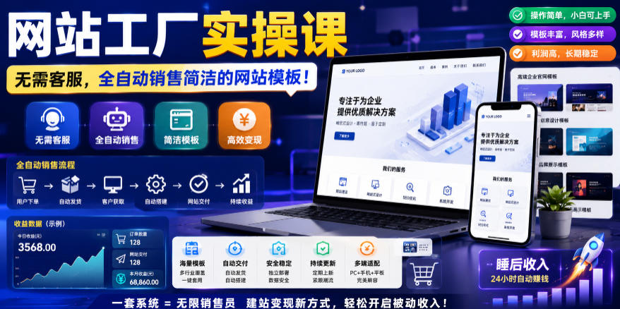 网站工厂实操课,无需客服,网站模板自动赚钱!【原创双语字幕】-副业终点站