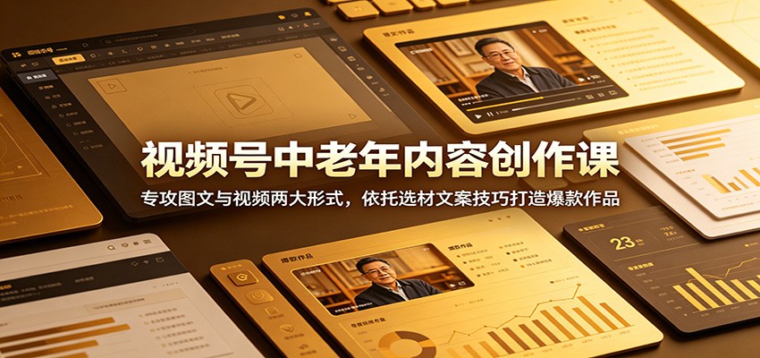 视频号中老年内容创作课：专攻图文与视频两大形式，依托选材文案技巧打造爆款作品-副业终点站