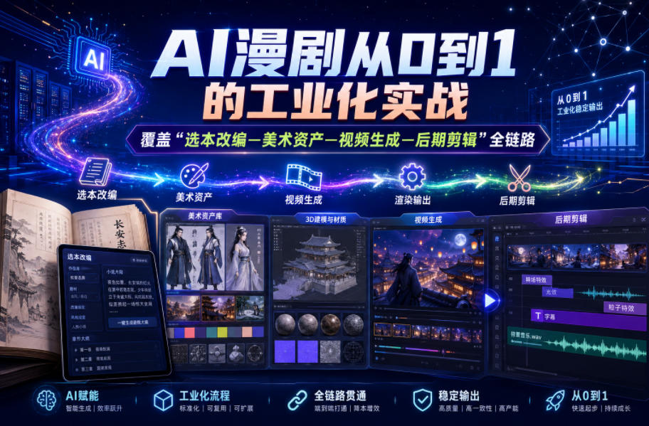 AI漫剧从0到1的工业化实战，覆盖“选本改编—美术资产—视频生成—后期剪辑”全链路(更新6月)-副业终点站