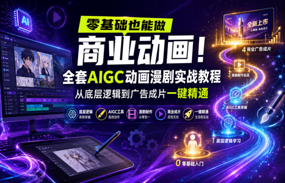 零基础也能做商业动画!全套AIGC动画漫剧实战教程,从底层逻辑到广告成片一键精通-副业终点站