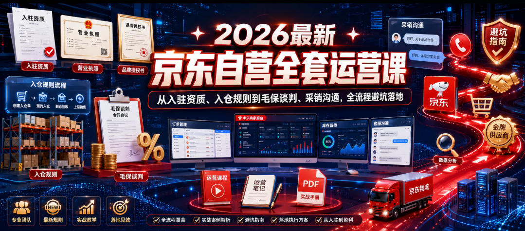 2026最新京东自营全套运营课，从入驻资质、入仓规则到毛保谈判、采销沟通，全流程避坑落地-副业终点站