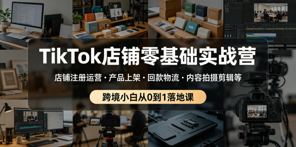 TikTok店铺零基础实战营，店铺注册运营・产品上架・回款物流・内容拍摄剪辑等 ，跨境小白从0到1落地课-副业终点站