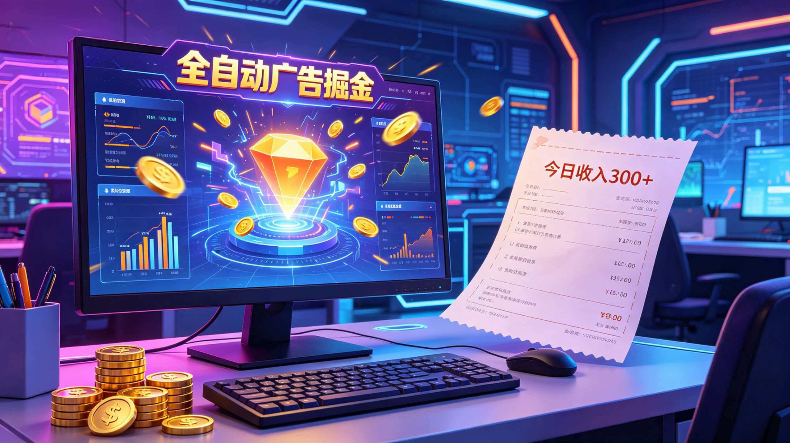 全自动广告掘金，日入300+。全程Ai自动化运行，解放双手，时间自由。收益稳定-副业终点站