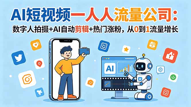 AI短视频一人流量公司:数字人拍摄+AI自动剪辑+热门涨粉,从0到1流量增长-副业终点站