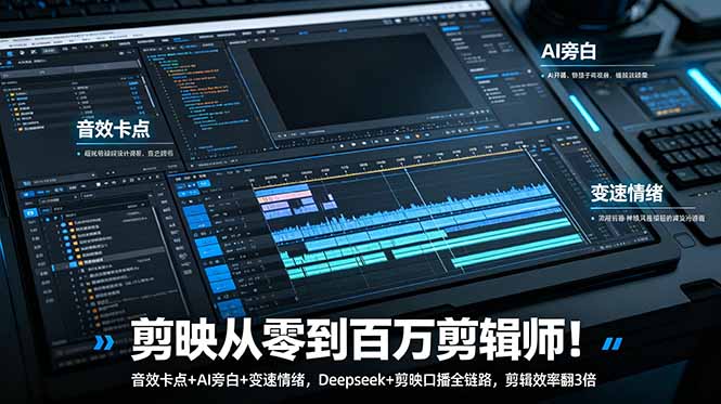 剪映从零到百万剪辑师!音效卡点+AI旁白+变速情绪,Deepseek+剪映口播全链路,剪辑效率翻3倍-副业终点站